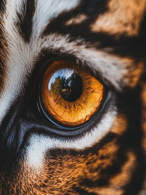 Photo closeup of a tiger eye showcasing vibrant orange hues and details