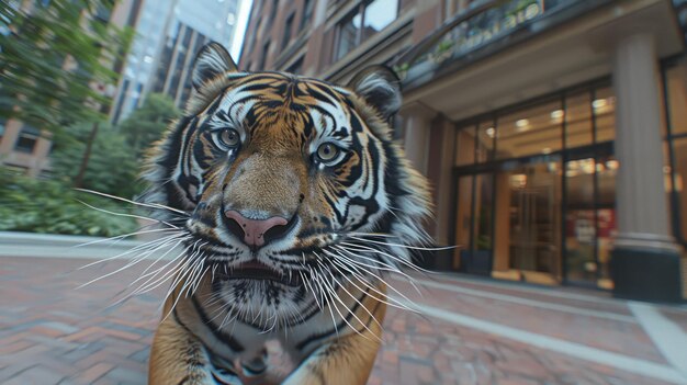 Photo a closeup of a tiger walking through the city