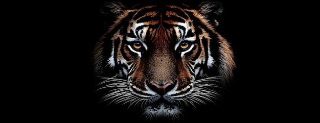 Photo closeup of a tiger39s face with intense eyes and whiskers against a black background