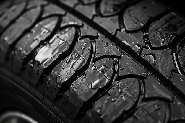 Photo closeup of tire tread with water droplets