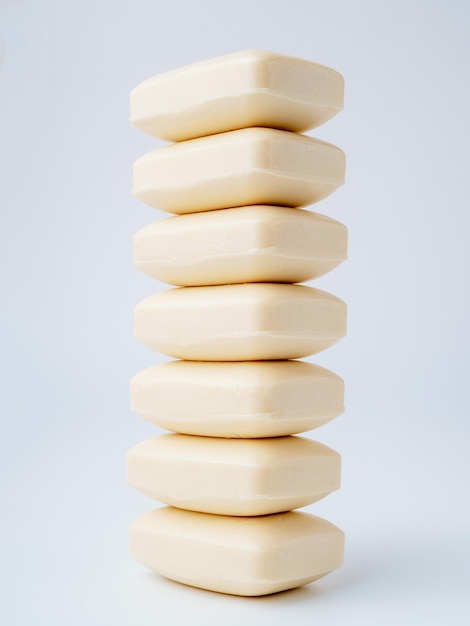 Closeup of toilet soap Vertical stack Without perfumes Without dyes Hypoallergenic