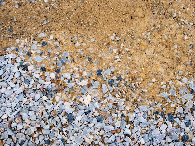 Closeup Top view distance of the gravel crushed on the ground