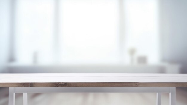 Closeup of top wooden table with blurry background suitable for product presentation Generative AI