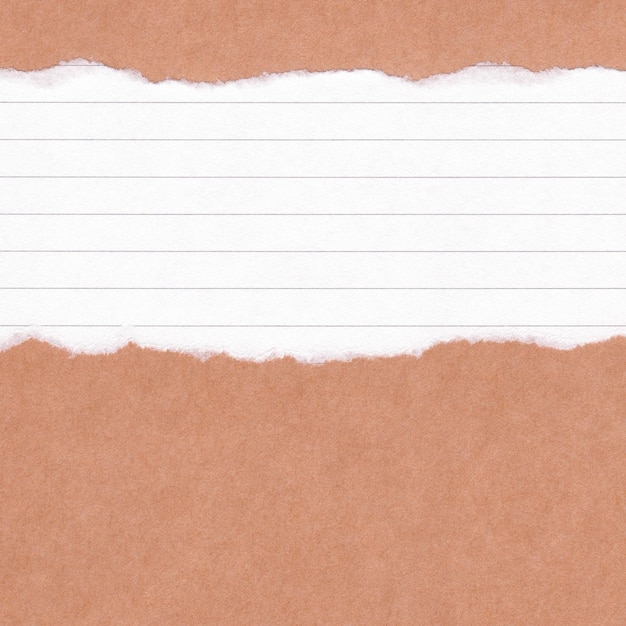 Closeup torn lined paper on grunge brown paper texture background Rip Paper note brown paper sheet