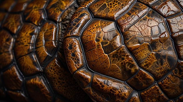 A closeup of tortoise shell texture showing the unique patterns and colors of the shell plates The texture is highly detailed with a focus on the intricate lines and natural hues