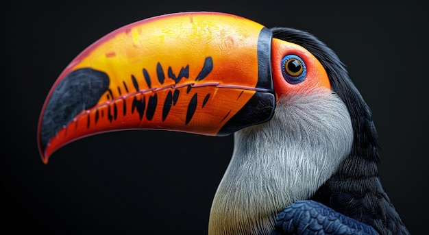 Photo closeup of a toucans beak against a dark background