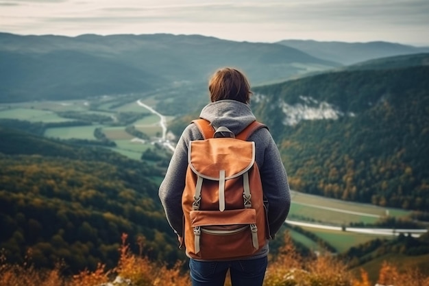 Closeup of Tourist's Backpack from Behind Generative AI