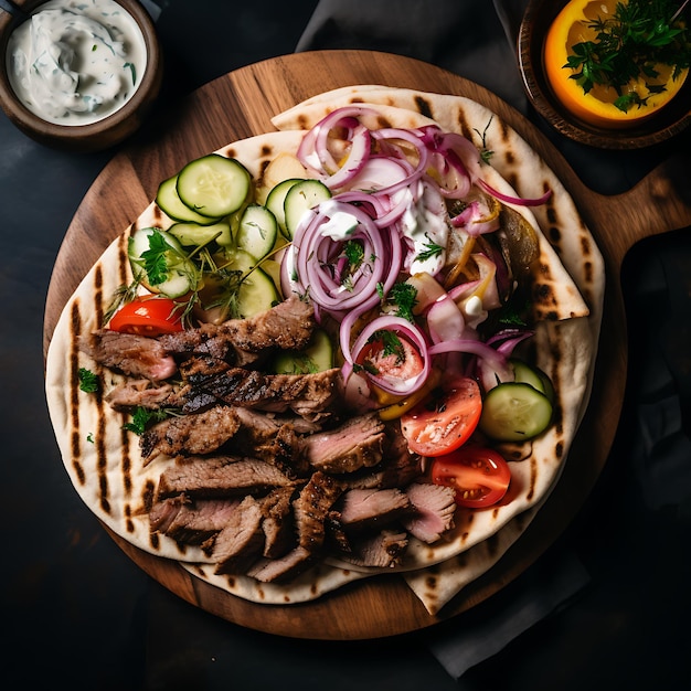 Photo a closeup of a traditional greek gyro on wooden table