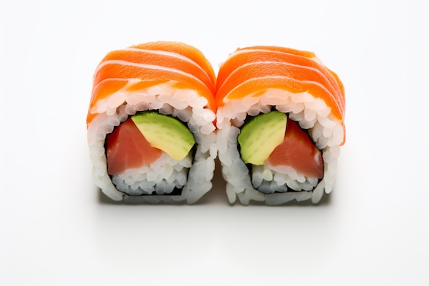 Closeup of traditional japanese sushi isolated on a white background