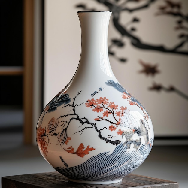 Photo the closeup of a traditional japanese vase with subtle color variations adding