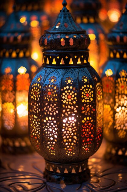 A closeup of traditional Ramadan lanterns