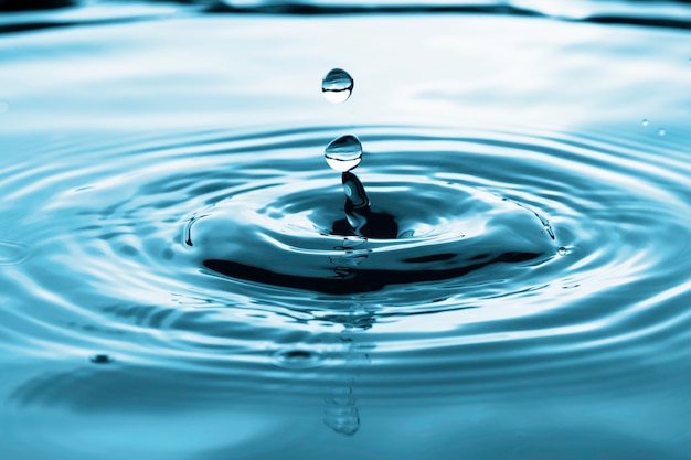 Closeup of transparent water droplet on water ring surface , Natural concept.