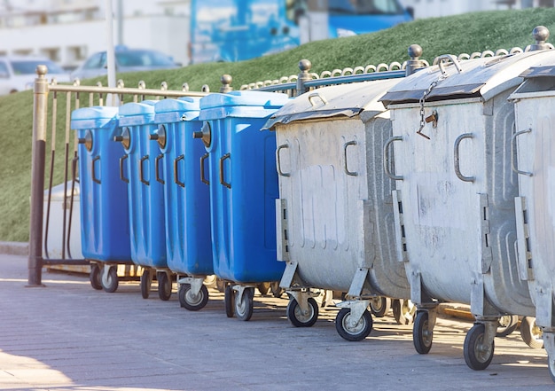 Closeup trash cans in the city separate collection ecology environment