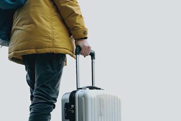 Closeup traveler holding his luggage