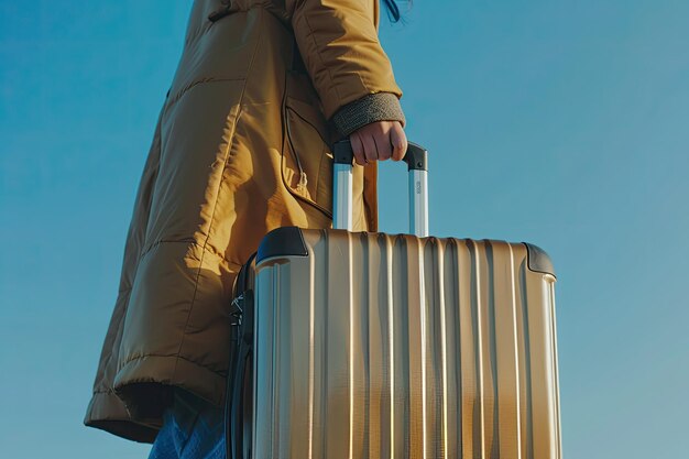 Closeup traveler with luggage