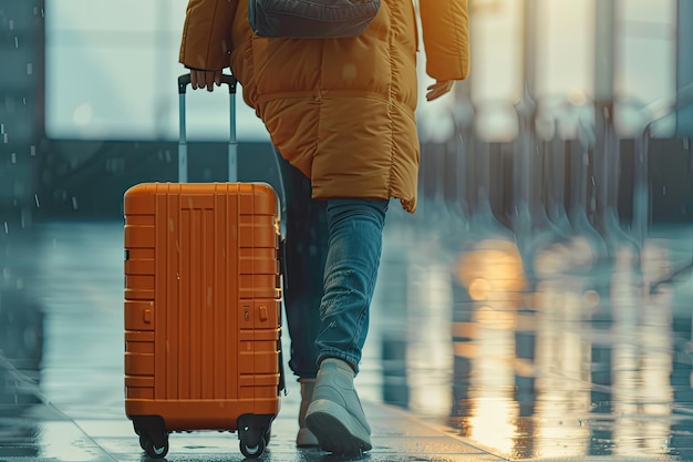 Closeup traveler with luggage