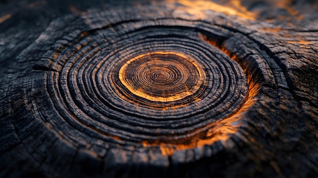 Closeup of Tree Rings with Golden Glow