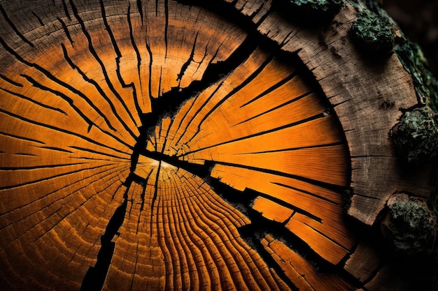 Closeup of tree trunk with saw marks sign of deforestation