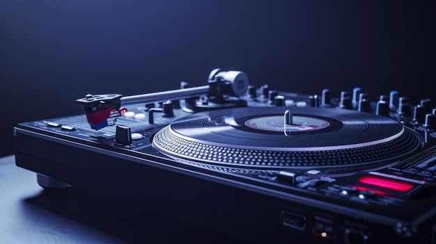 Closeup of turntable with vinyl record