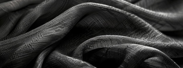 Photo closeup twisted black fabric with a refined texture