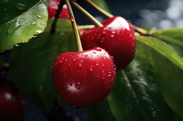 CloseUp of Two Cherries on a Tree