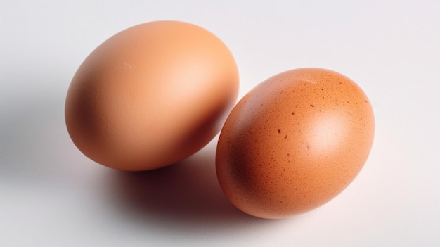 closeup of two organic eggs on white background