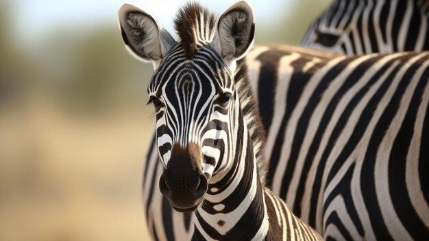 Closeup of two zebras in a field Suitable for nature and wildlife concepts