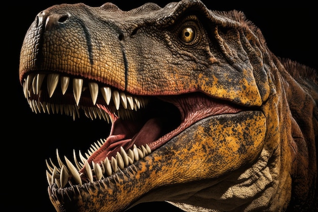 Closeup of tyrannosaurus rex dinosaurs long and deadly teeth