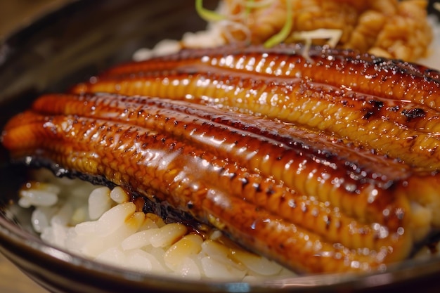 CloseUp of Unagi Don Grilled Eel with Rice