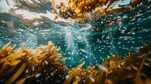 Closeup on the unique ecosystem within the Sargasso Sea highlighting