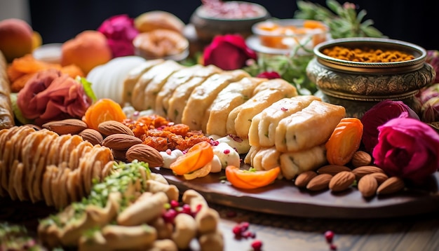 Photo a closeup of a variety of traditional nowruz sweets and pastries