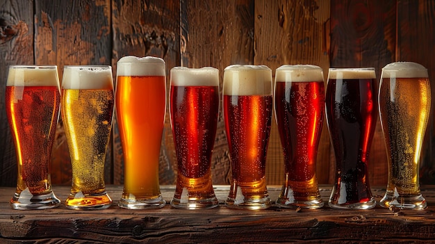 Closeup of various ales and beer styles in a craft brewery International Beer Day