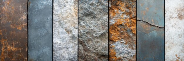 Photo a closeup of various stone textures including rusted gray white and orange the image conv