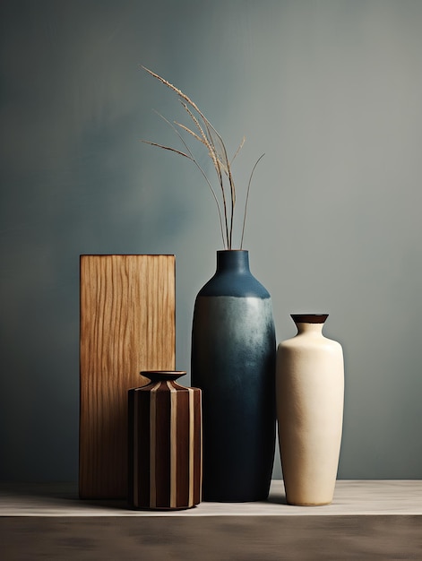 A Closeup of a Vase with a Plant on a Table in a Studio with Neu