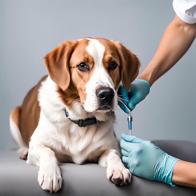 Closeup of a Vet Administering Vaccine to Healthy Dog