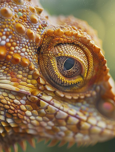 CloseUp of Vibrant Chameleon Eye and Scales