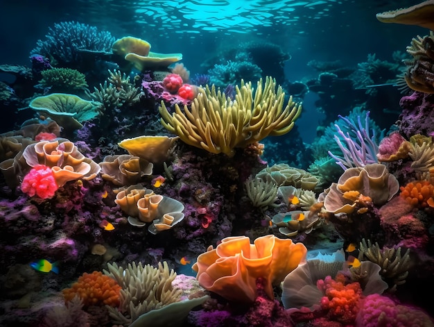 A closeup of a vibrant coral reef underwater Generative AI