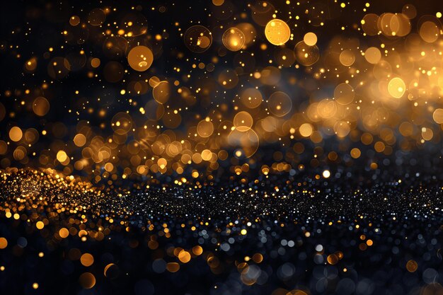 Photo closeup of a vibrant gold and black background with numerous illuminated lights