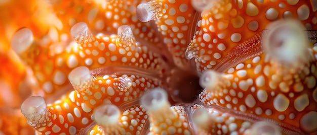 Photo closeup of vibrant orange starfish texture