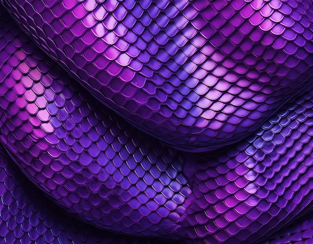 A closeup of a vibrant purple snake skin texture with a mesh of violet magenta and purple