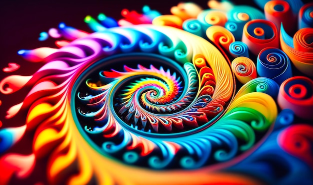 A closeup of a vibrant rainbow swirl featuring a spectrum of bold colors blending together