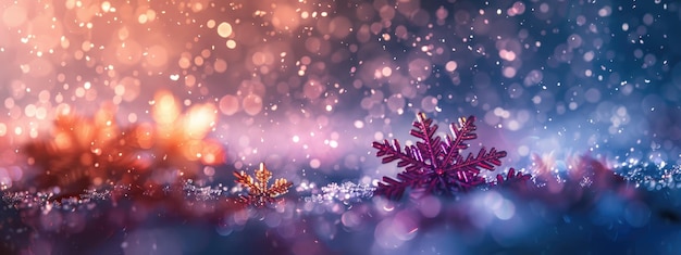 CloseUp of Vibrant Snowflakes with Bokeh Background in Winter Wonderland