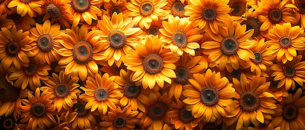 Closeup of vibrant yellow sunflowers