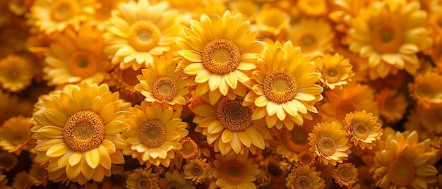 Closeup of vibrant yellow sunflowers