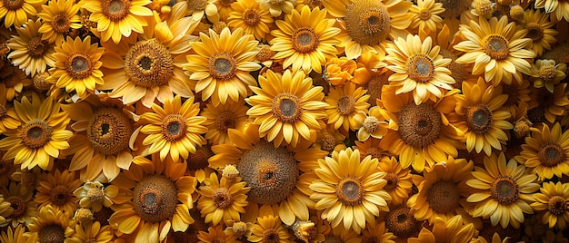 Closeup of vibrant yellow sunflowers