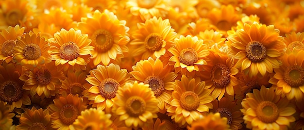 Closeup of vibrant yellow sunflowers