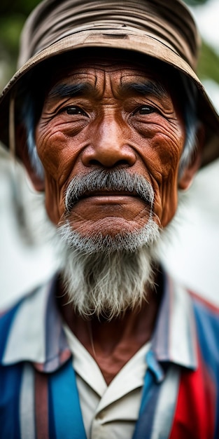 A closeup of a Vietnamese old man's face