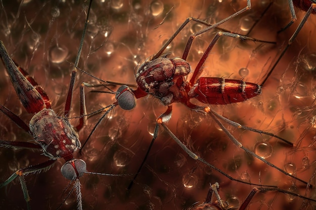 Closeup view of an Aedes mosquitos sucking blood Insect Illustration Generative AI