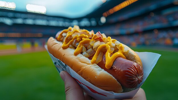 Photo a closeup view of a baseball stadium hot dog