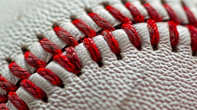 Photo closeup view of a baseball with red stitching